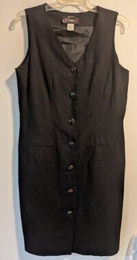 Vintage Button Front Little Black Dress Size 14